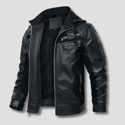 Falcon Fleeced Hooded Moto Jacket - Timeless Crafted