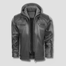Gridline Hooded Leather Jacket