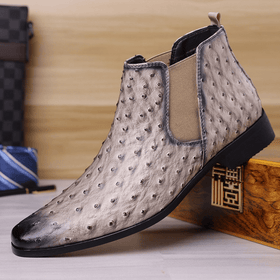 Quill Ostrich - Embossed Chelsea Boots - Timeless Crafted