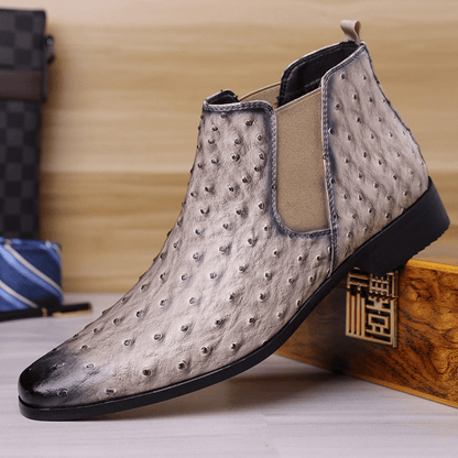 Quill Ostrich - Embossed Chelsea Boots - Timeless Crafted