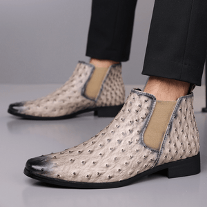 Quill Ostrich - Embossed Chelsea Boots - Timeless Crafted