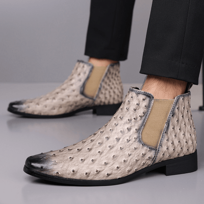 Quill Ostrich - Embossed Chelsea Boots - Timeless Crafted
