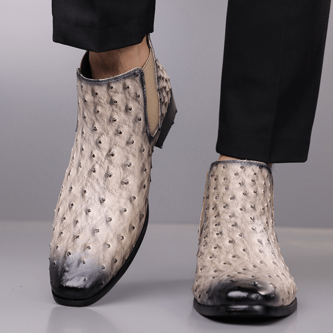 Quill Ostrich - Embossed Chelsea Boots - Timeless Crafted