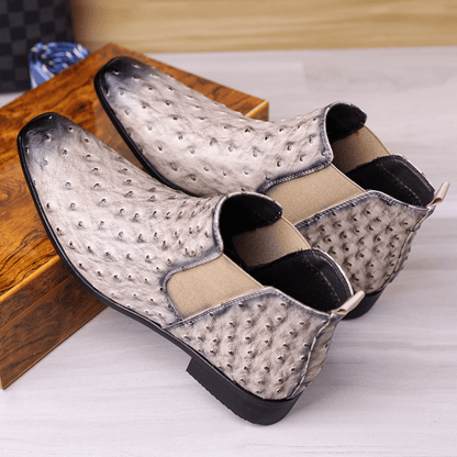 Quill Ostrich - Embossed Chelsea Boots - Timeless Crafted