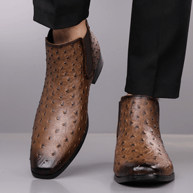 Quill Ostrich - Embossed Chelsea Boots - Timeless Crafted